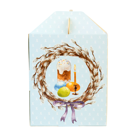 Коробка для кулича с окном (загрузка спереди), "Верба венок" 15*15*18 см