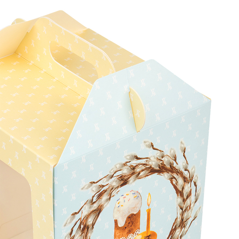 Коробка для кулича с окном (загрузка спереди), "Верба венок" 15*15*18 см