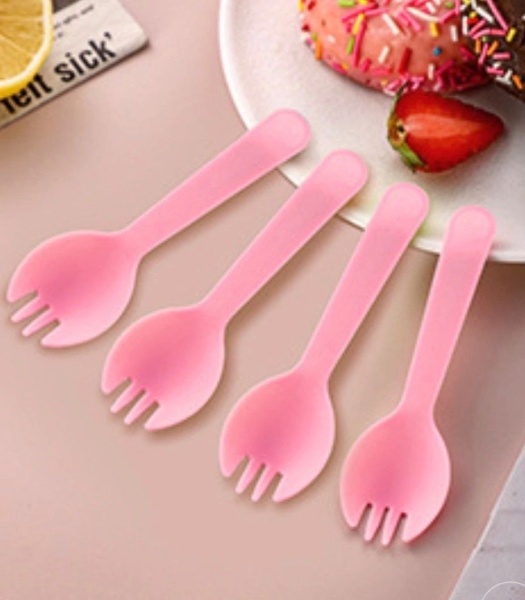 Вилка для бенто-торта в индивидуальной упаковке, розовая