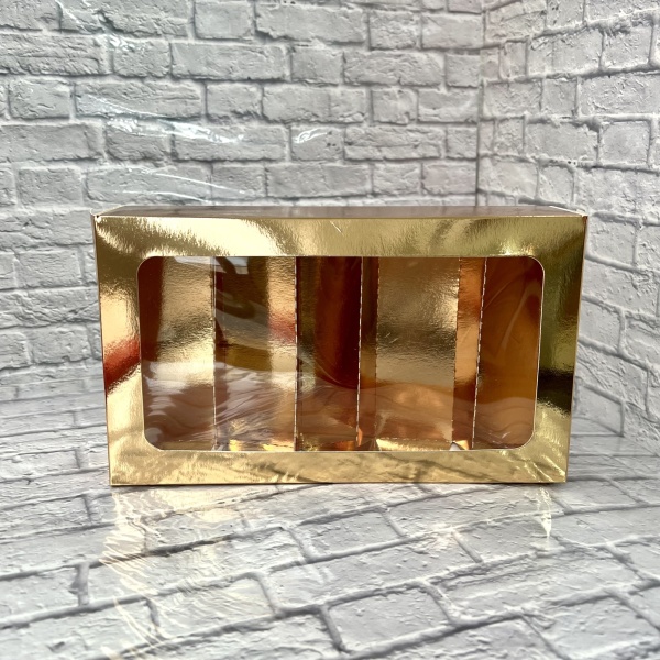 Коробка для эклеров с окном, размер 240*140*50, цвет золото