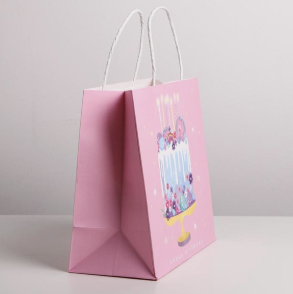 Пакет подарочный крафтовый «Happy Birthday», 22 × 22 × 11 см