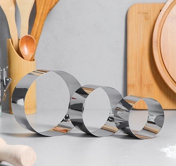 Набор форм для бенто-тортов, высота 5 см, диаметры колец: 10 см, 8 см, 6 см