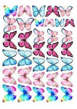 Бабочки разноцветные №5, картинка на сахарной бумаге