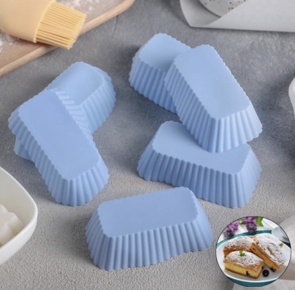 Набор форм для выпечки силиконовых Доляна «Риб. Прямоугольник», 6×4 см, 6 шт