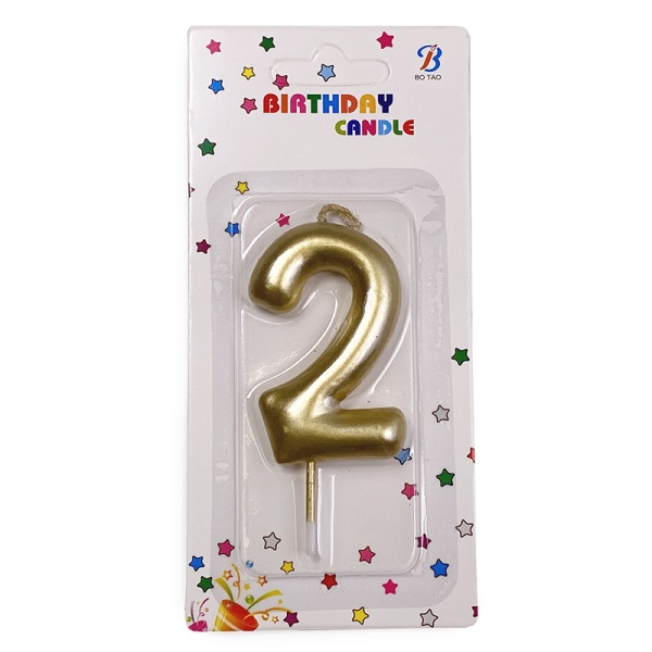 Свеча для торта "Цифра 2", золотая 6 см