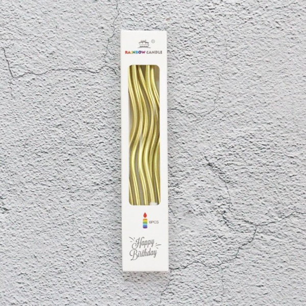 Свечи в торт "Волна", 6 шт,  15 см, золотой металлик