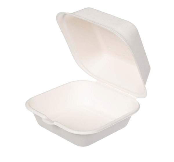 Коробка для бенто-торта и моти из сахарного тростника ГЛАДКАЯ, белая, 150*150*80 мм