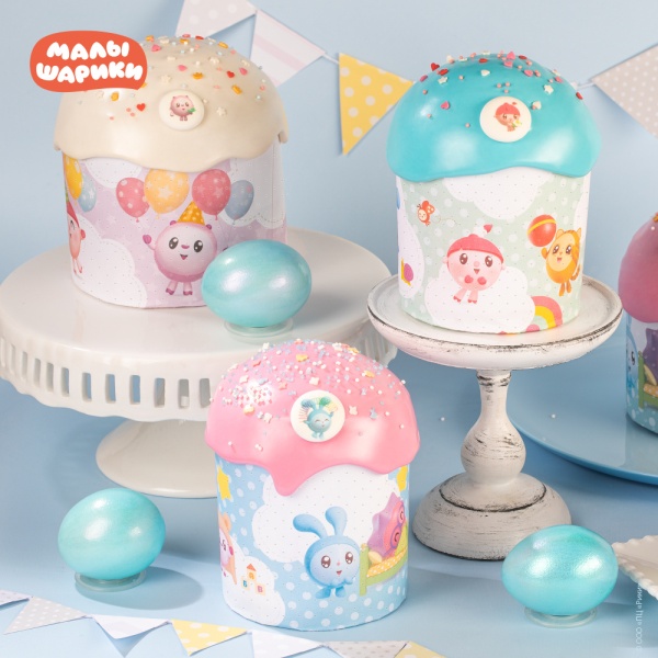 Форма бумажная для кулича на 60 гр рис."Малышарики" d60xh45мм