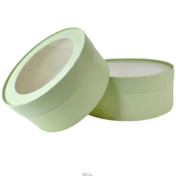 Коробка круглая с окном 16*7 см, фисташковая