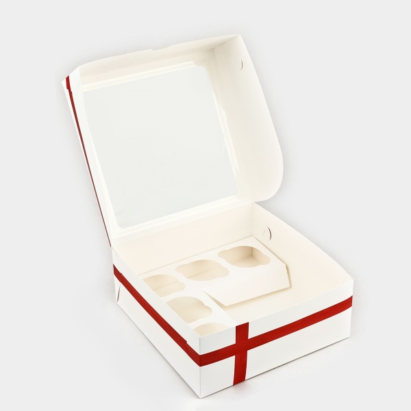 Коробка для капкейков и бенто «Бант», 25 х 25 х 10 см