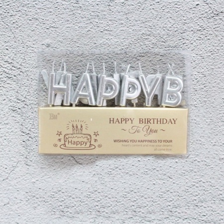 Свечи в торт  "Happy Birthday", 7 см, серебряные