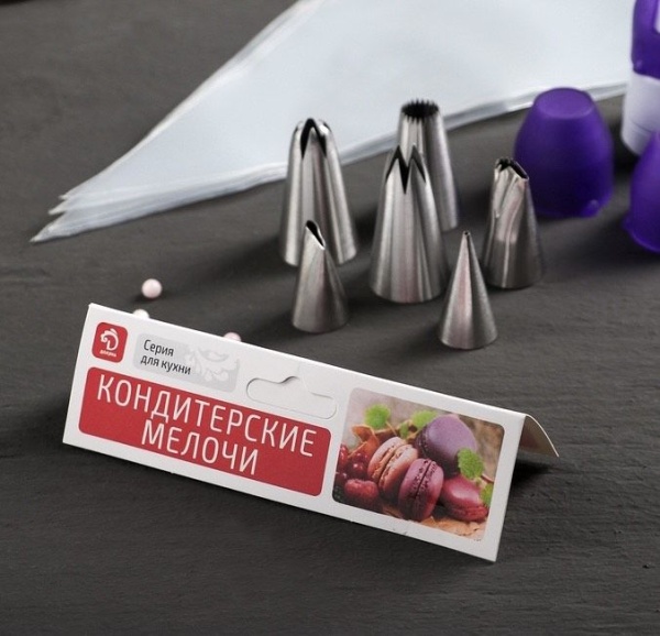 Набор кондитерский Доляна «Радость», 13 предметов: 6 насадок, адаптер, мешок 30 см, цвет МИКС