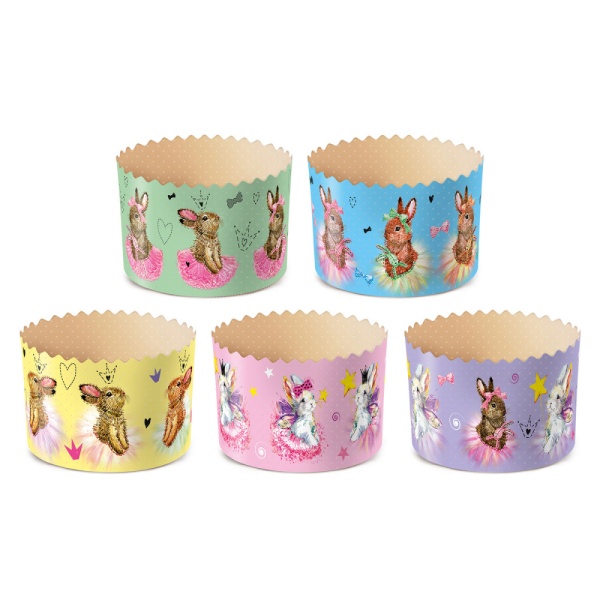 Форма бумажная для кулича на 200 гр Зайчики, d90*90 мм