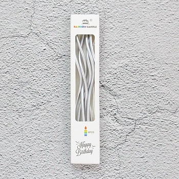 Свечи в торт "Волна", 6 шт,  15 см, серебряный металлик