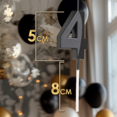 Свеча для торта "Цифра 4", черная с гранями 5 см