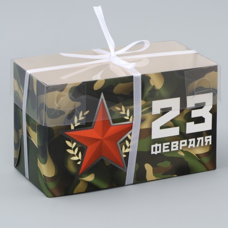 Коробка для 2 капкейков с пластиковой крышкой «23 февраля, звезда»
