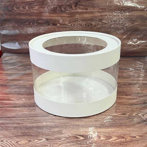 Коробка круглая с прозрачными стенками и окном 16*10 см, белая (АКВАШАЙБА)