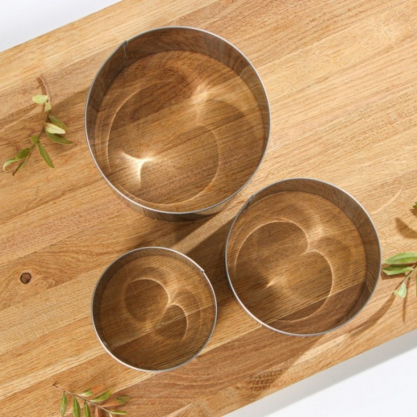 Набор форм для бенто-тортов, высота 6 см, диаметры колец: 12 см, 10 см, 8 см