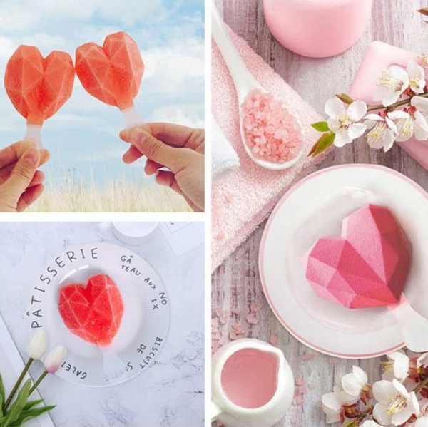 Форма для леденцов и мороженого «Эскимо Алмазные сердечки», 3 ячейки