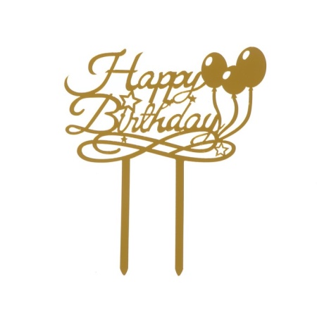 Топпер «Happy Birthday» шарики, цвет золото, 14 см