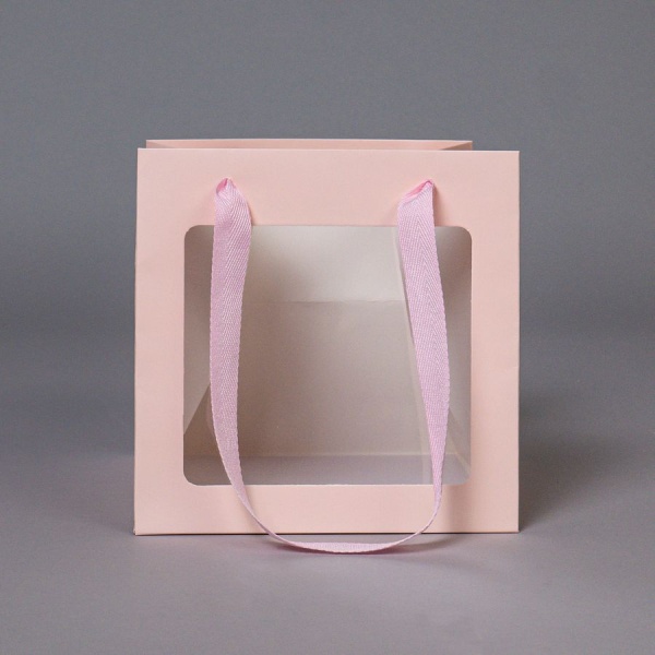 Пакет для торта с окном и квадратным дном 25х25х25 см, розовый
