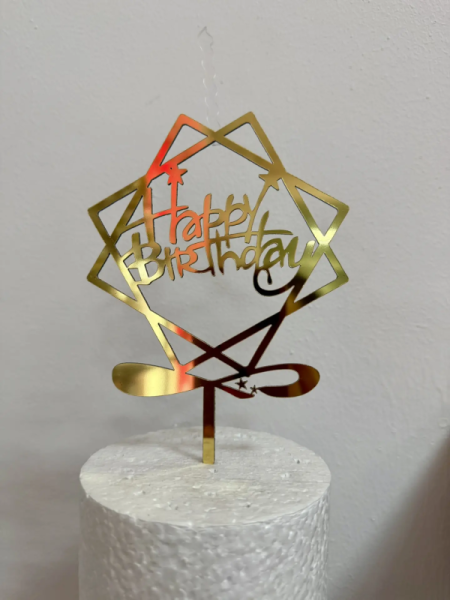 Топпер свеча "Happy Birthday", 15 см, акрил, золото