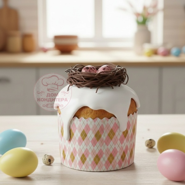 Форма бумажная для кулича на 100 гр Ромбики, d70*60 мм