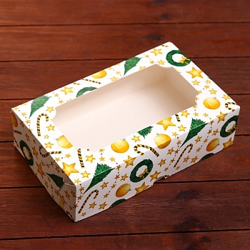 Коробка для зефира "Звезды и трости" с окном, 25*15*7 см