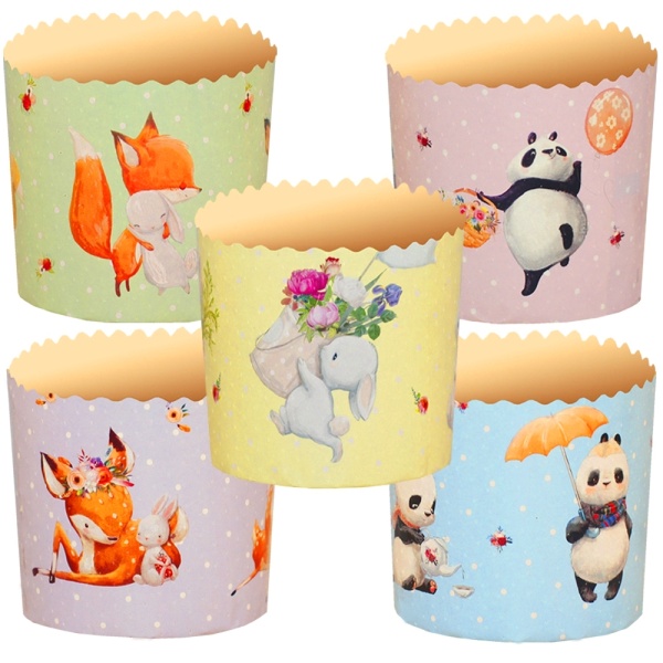 Форма бумажная для кулича на 60 гр "Зверята" d60xh45 мм