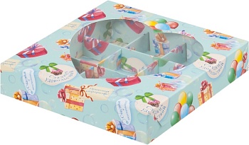 Коробка для 9 конфет с окошком в виде сердца  мятная Сладких удовольствий