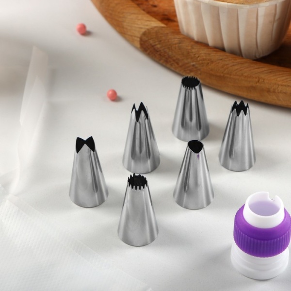 Набор кондитерский Доляна «Дабл», 9 предметов: 2 мешка, 6 насадок, адаптер, насадки МИКС