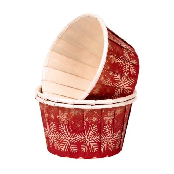 Капсула бумажная Маффин d50*40 мм, Красная со снежинками, 1 шт