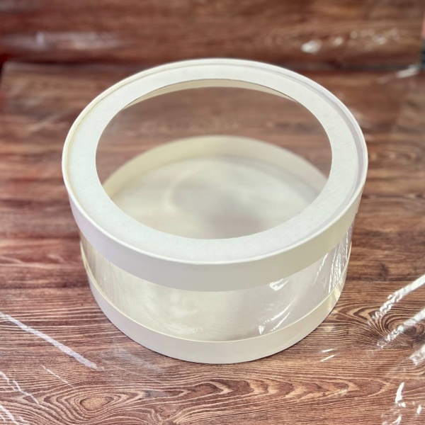 Коробка круглая с прозрачными стенками и окном 16*10 см, белая (АКВАШАЙБА)