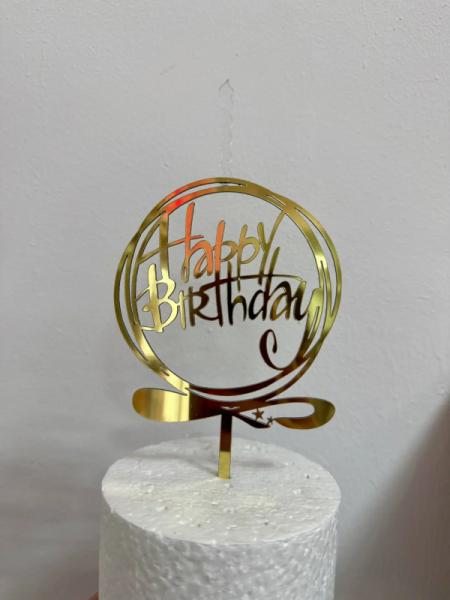 Топпер свеча круг"Happy Birthday", 10 см, акрил, золото