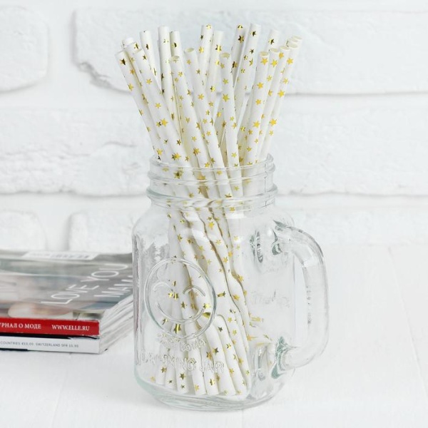 Трубочки для коктейля «Звёздочки», набор 25 шт., цвет золотой