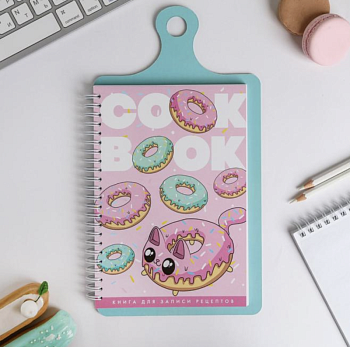 Кулинарная книга для записей на картонной доске, с наклейками, 60 листов «Cook book пончики»