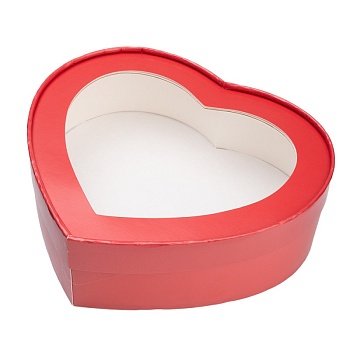 Коробка СЕРДЦЕ с окном 21,5*18*5,5 см, красная матовая