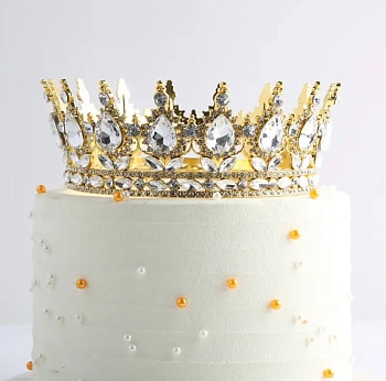 Декоративная корона для торта, 12,5 см, золото с белыми камнями
