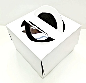 Коробка для торта с ручкой и верхним окном 260*260*200 мм, гофрокартон, белая Коробка для торта с ручкой и верхним окном 260*260*200 мм, гофрокартон, белая