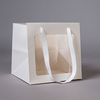 Пакет для торта с окном и квадратным дном 25х25х25 см, белый