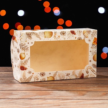 Коробка для зефира "Золотые шишки" с окном 250*150*70 мм