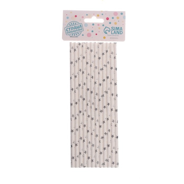 Трубочки для коктейля «Звёзды», набор 12 шт., цвет серебряный