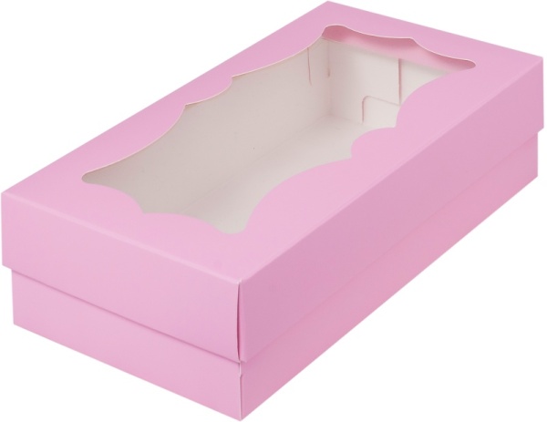Коробка для макарон с фигурным окошком 210*110*55 мм, розовая