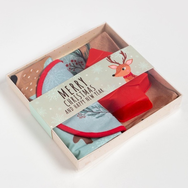 Набор подарочный Этель Deer: кухонное полотенце, прихватка, силиконовая форма