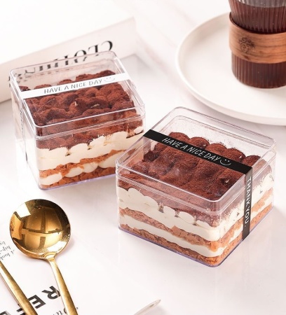 Креманка для десертов с крышкой квадратная CAKE BOX (кейк бокс), 350 мл