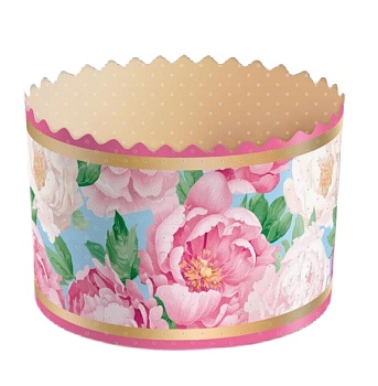 Форма бумажная для кулича на 300 гр Пионы, d110*85 мм