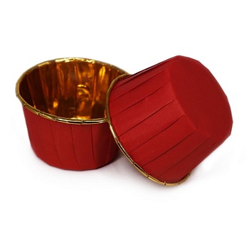 Капсула бумажная Маффин d50x40 мм, Золотой металлик + красный, 1 шт