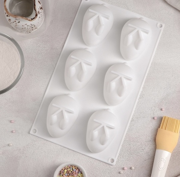 Форма для выпечки и муссовых десертов Доляна «Кролик», 29×17,2 см, 6 ячеек, цвет белый