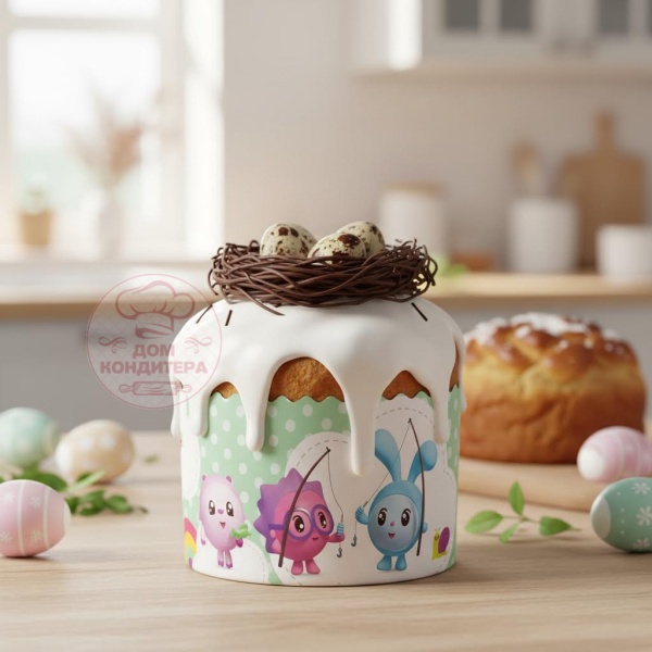 Форма бумажная для кулича на 60 гр рис."Малышарики" d60xh45мм