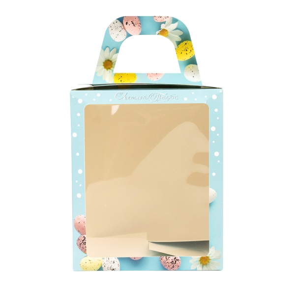 Коробка для кулича с окном "Светлой пасхи, голубая" 15*15*18 см